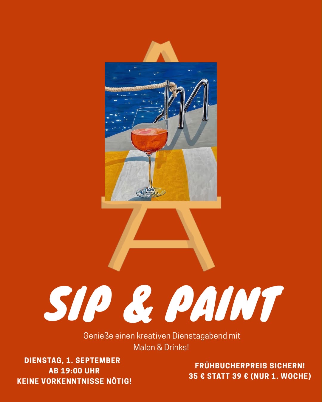 Sip & Paint Event Flyer – Dienstag, 1. September 2026 ab 19:00 Uhr bei La Bella Vita